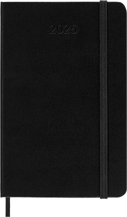 Moleskine Weekly Planner, Horizontal 12-Month 2025 Agenda, HardCover and Elastic Closure, Black Color, Pocket Format 9x14 cm