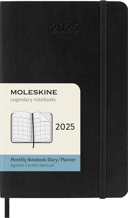 Moleskine Monthly Planner, 12-Month Agenda 2025, Soft Cover and Elastic Closure, Black Color, Pocket Format 9x14 cm