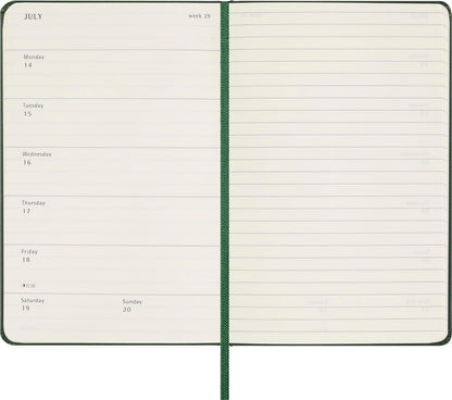 Moleskine Weekly Planner, Weekly Agenda with Space for Notes 2025, Hard Cover and Elastic Closure, Myrtle Green Color, Pocket Format 9x14 cm Hard Cover Pocket Myrtle Green