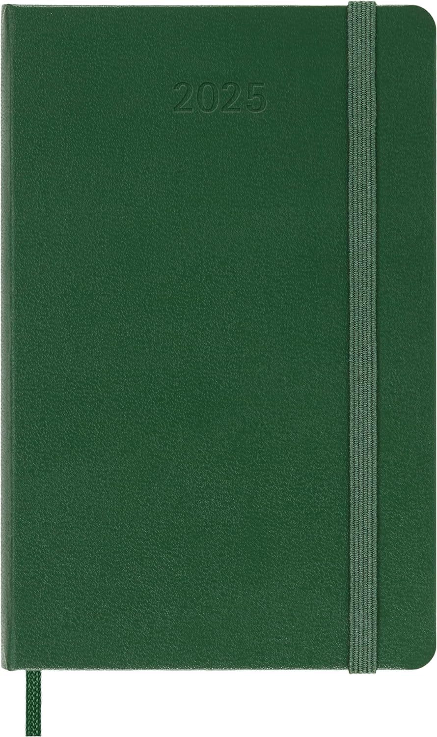 Moleskine Weekly Planner, Weekly Agenda with Space for Notes 2025, Hard Cover and Elastic Closure, Myrtle Green Color, Pocket Format 9x14 cm Hard Cover Pocket Myrtle Green