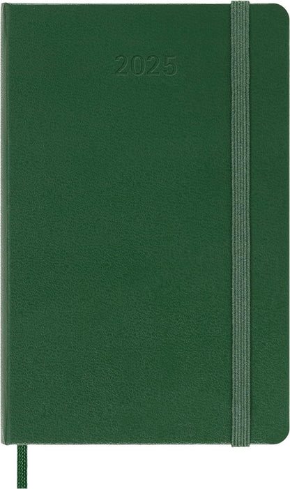 Moleskine Daily Planner, 12-Month Daily Agenda 2025, Hard Cover and Elastic Closure, Myrtle Green Color, Pocket Format 9x14 cm Hard Cover Pocket Myrtle Green