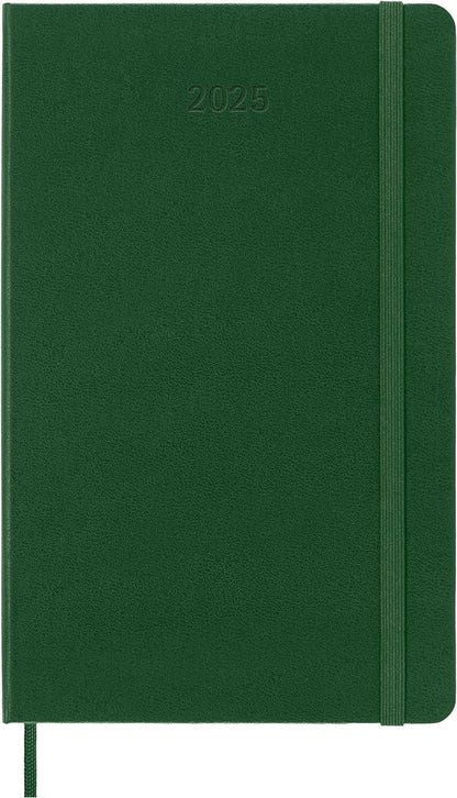 Moleskine Daily Planner, 12-Month Daily Agenda 2025, Hard Cover and Elastic Closure, Myrtle Green Color, Large Format 13x21 cm Hard Cover Large Myrtle Green