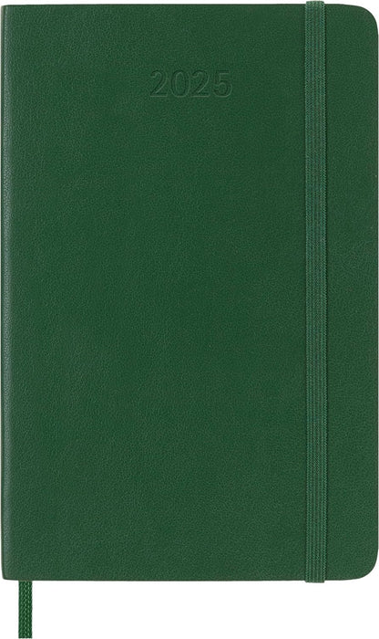 Moleskine Daily Planner, 12 Monate Tagesplaner 2025, Weicher Einband und Elastischer Verschluss, Farbe MyrtenGrün, TaschenFormat 9x14 cm