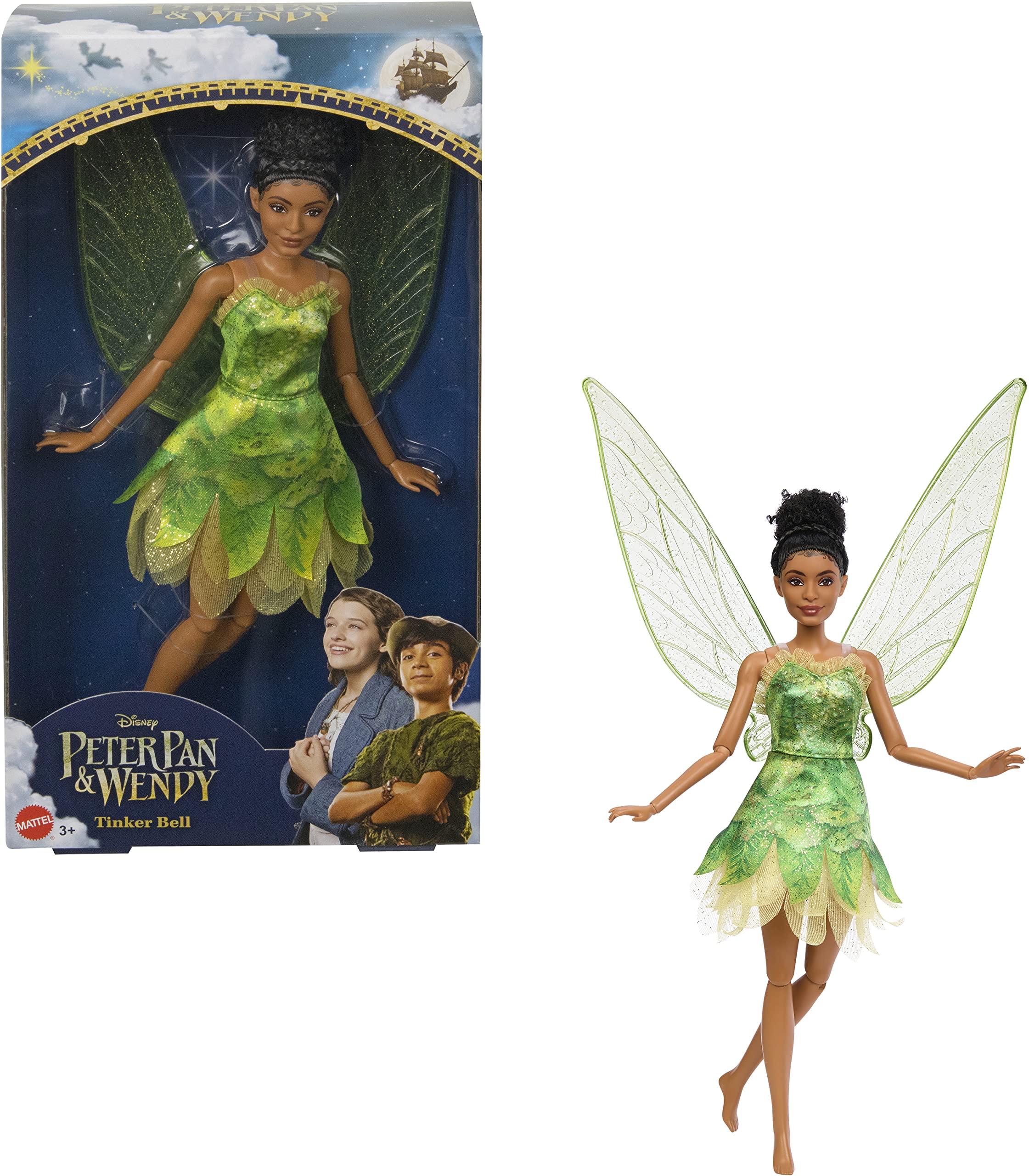 Mattel Disney Peter Pan y Wendy Campanilla Muñeca con vestido de hada, juguete +3 años (HNY37