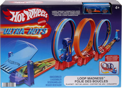 Hot Wheels Ultra Hots Triple Loop Track Playset with 3 Loops and 1 1:64 Scale Car Included, Connects to Other Hot Wheels Sets and Foldable for Storage, Kids Toys, 4+ Years, HPX93