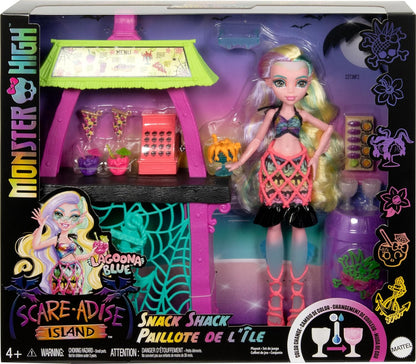 Monster High Doll and Playset, Lagoona Blue Scare-adise Island Snack Shack with Food Accessories and Color Change Drinks, HRP70