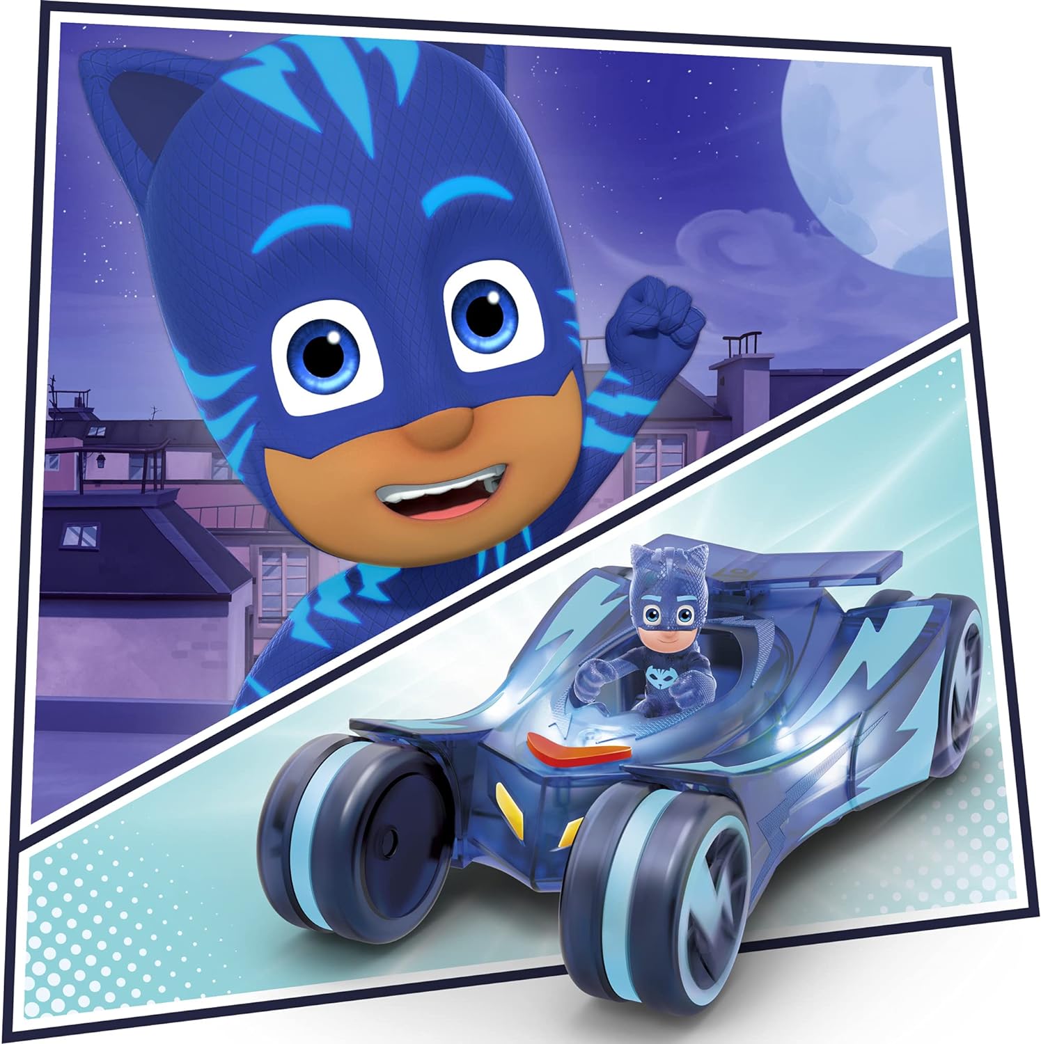 PJ Masks Glow & Go Cat-Car Preschool Toy Vehicle, Catboy Car Light Up Racer with Catboy Action Figure for Kids Ages 3 and Up