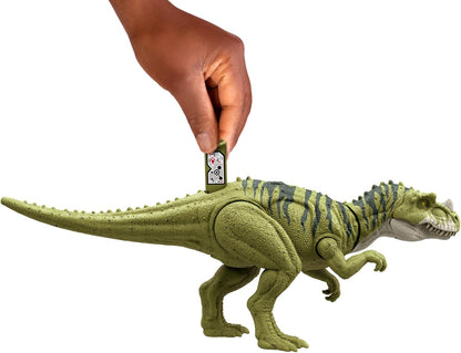 Mattel Jurassic World: Teoría del Dinocaos Netflix - Dinosaurio Ceratosaurus verde rayado, rugido salvaje, juguete con sonidos +4 años (HTK74)