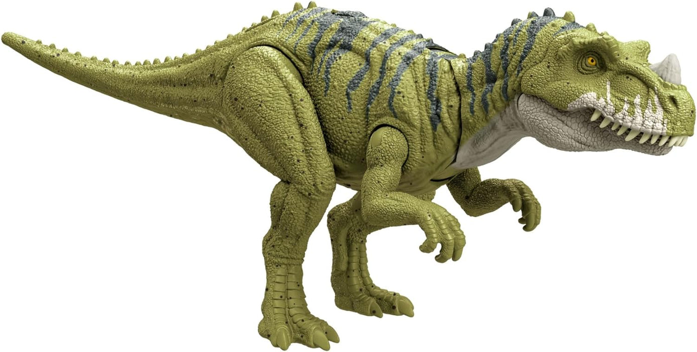 Mattel Jurassic World: Teoría del Dinocaos Netflix - Dinosaurio Ceratosaurus verde rayado, rugido salvaje, juguete con sonidos +4 años (HTK74)