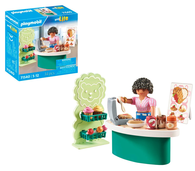 Playmobil 71540 myLife: Sweets Stand, delicious snacks for energy, including waffles, lollipops, and pastries, detailed play sets suitable for children ages 5+