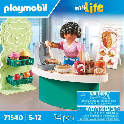 PLAYMOBIL myLife 71540 Puesto de Dulces, deliciosos bocadillos, gofres y Pasteles, Juguetes para niños a Partir de 5 años