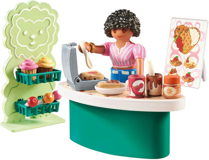 PLAYMOBIL myLife 71540 Puesto de Dulces, deliciosos bocadillos, gofres y Pasteles, Juguetes para niños a Partir de 5 años