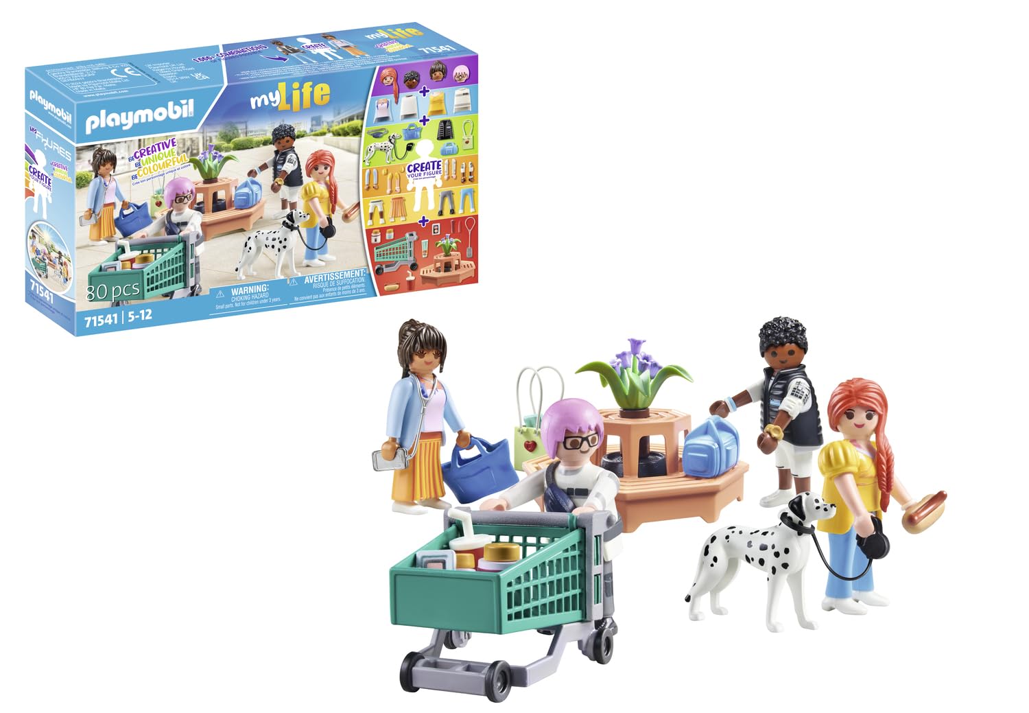 Playmobil 71541 myLife: MyFigures Shopping, a big shopping spree through the stores, including a shopping cart and bag, detailed play sets suitable for children ages 5+