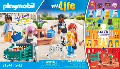 Playmobil 71541 myLife: MyFigures Shopping, a big shopping spree through the stores, including a shopping cart and bag, detailed play sets suitable for children ages 5+