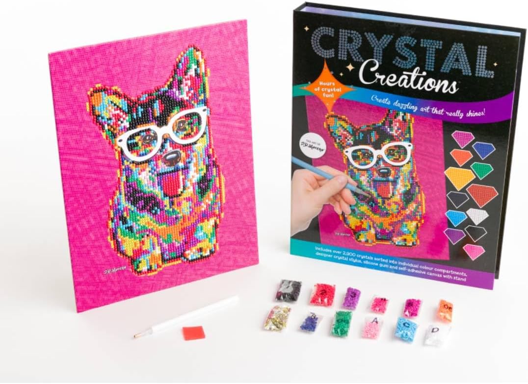 Crystal Creations Neon Corgi in Glasses by P.D. Moreno | Diamond Painting for Adults | Arts and Crafts Gifts | Animal Crafting for Teenagers
