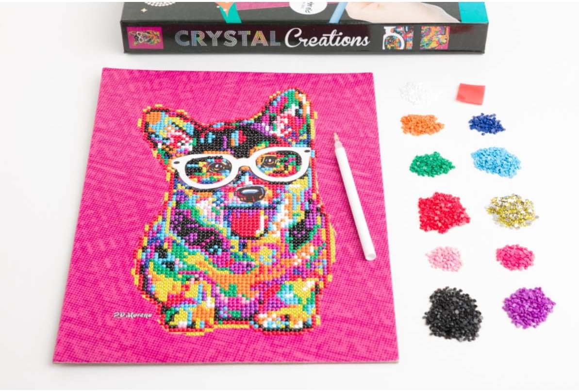 Crystal Creations Neon Corgi in Glasses by P.D. Moreno | Diamond Painting for Adults | Arts and Crafts Gifts | Animal Crafting for Teenagers