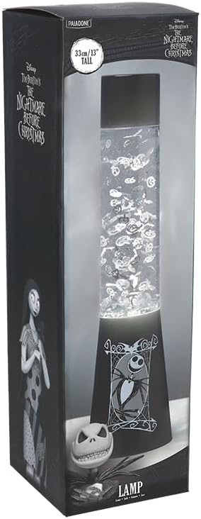 Nightmare Before Christmas Glitter Liquid Flow Lamp with Floating Pumpkin, Skulls, and Bats - Officially Licensed Disney Merchandise, Jack Skellington Collectible Spooky Decor | Paladone