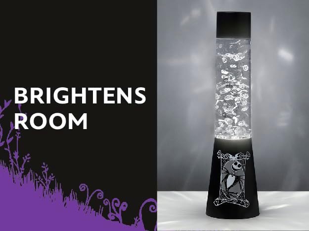 Nightmare Before Christmas Glitter Liquid Flow Lamp with Floating Pumpkin, Skulls, and Bats - Officially Licensed Disney Merchandise, Jack Skellington Collectible Spooky Decor | Paladone