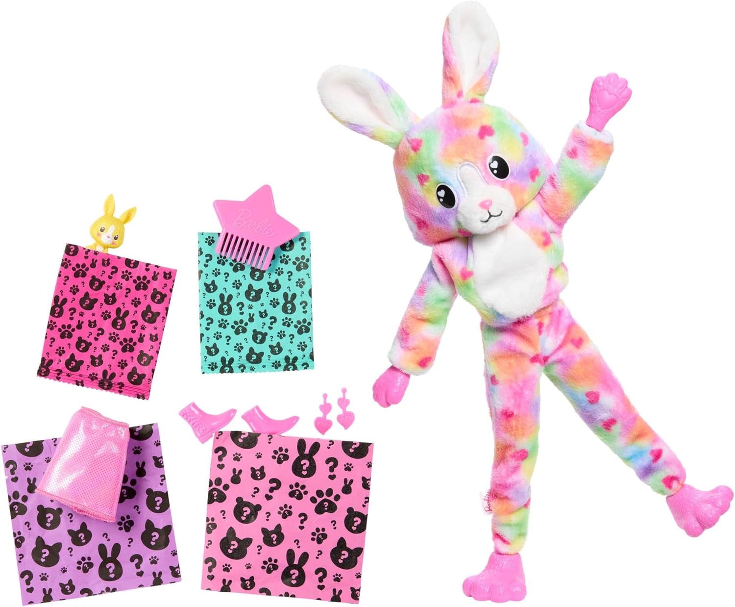 Barbie Cutie Reveal Doll & Accessories with Tie-Dyed Bunny Plush Costume & 10 Surprises Including Color Change, Color Dream Series, HRK38