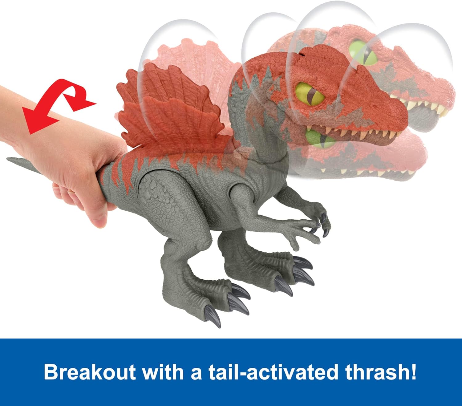 Mattel Jurassic World Cage Crasher Spinosaurus Dinosaur Action Figure & Unboxing Toy, Sand & Gel & Dough, Breakout & Discovery & Rescue Play, HTP71