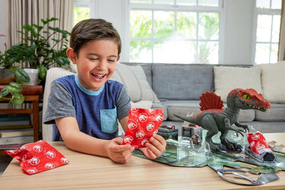 Mattel Jurassic World Cage Crasher Spinosaurus Dinosaur Action Figure & Unboxing Toy, Sand & Gel & Dough, Breakout & Discovery & Rescue Play, HTP71