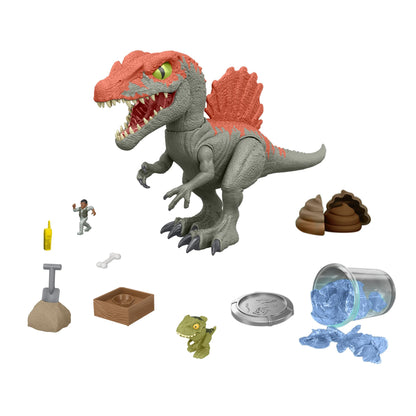 Mattel Jurassic World Cage Crasher Spinosaurus Dinosaur Action Figure & Unboxing Toy, Sand & Gel & Dough, Breakout & Discovery & Rescue Play, HTP71