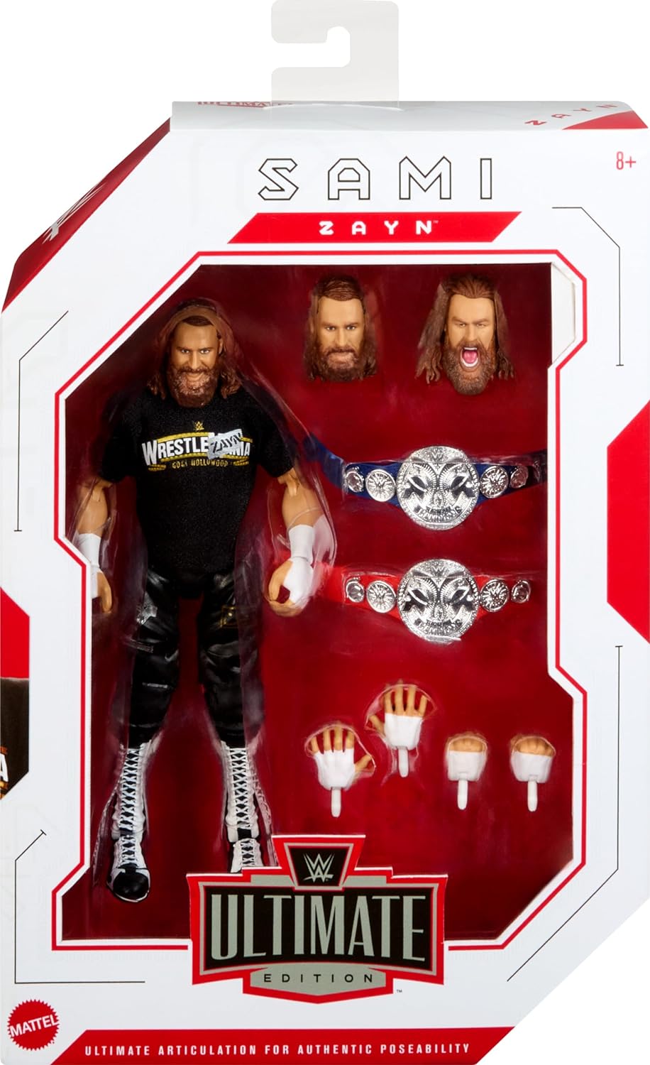 Mattel WWE Ultimate Edition Action Figure & Accessories, 6-inch Sami Zayn Collectible Set, Swappable Heads & Hands, Entrance Gear & 30 Articulation Points