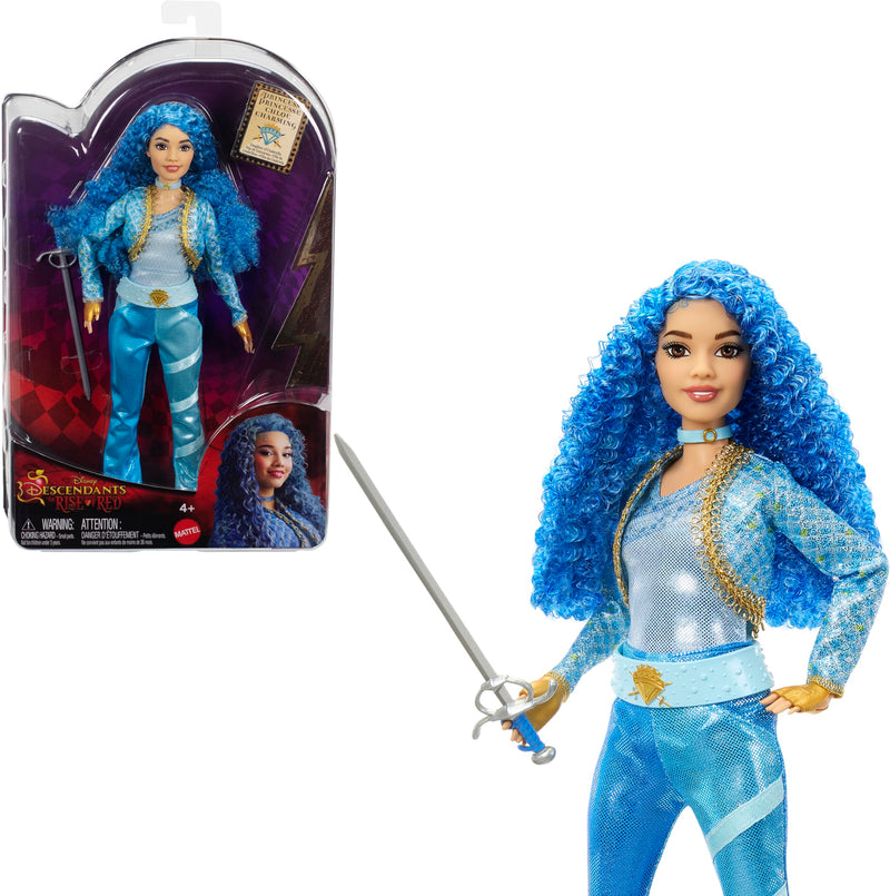 Mattel Disney Descendants: The Rise of Red Fashion Doll & Accesorio, Princesa Chloe Charming, Hija de Cenicienta con ropa y espada inspiradas en la película