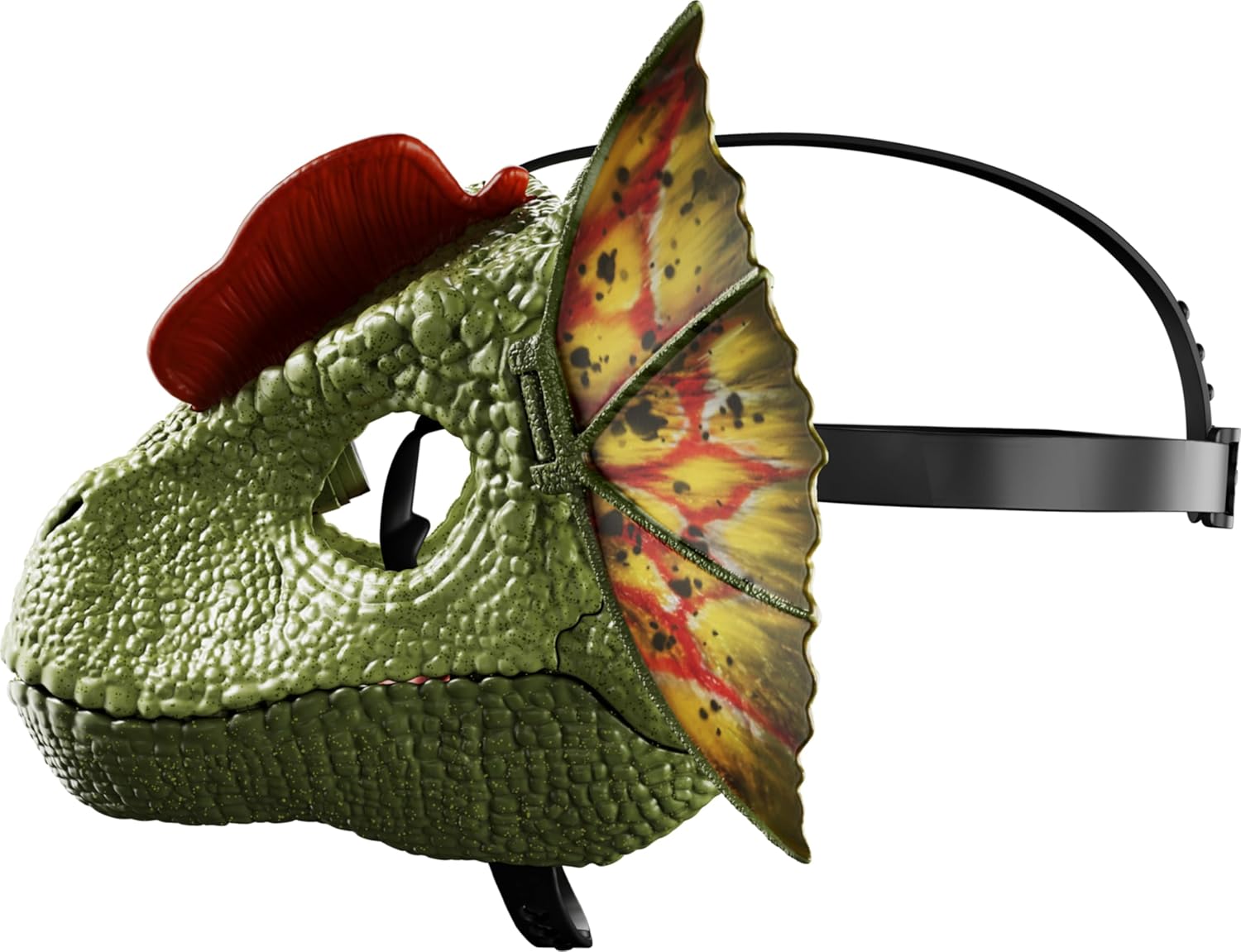 Mattel Jurassic World Dilophosaurus Role Play Mask with Venom Launchin Water Feature, Sound & Adjustable Frill, Dinosaur Costume Headgear Toy