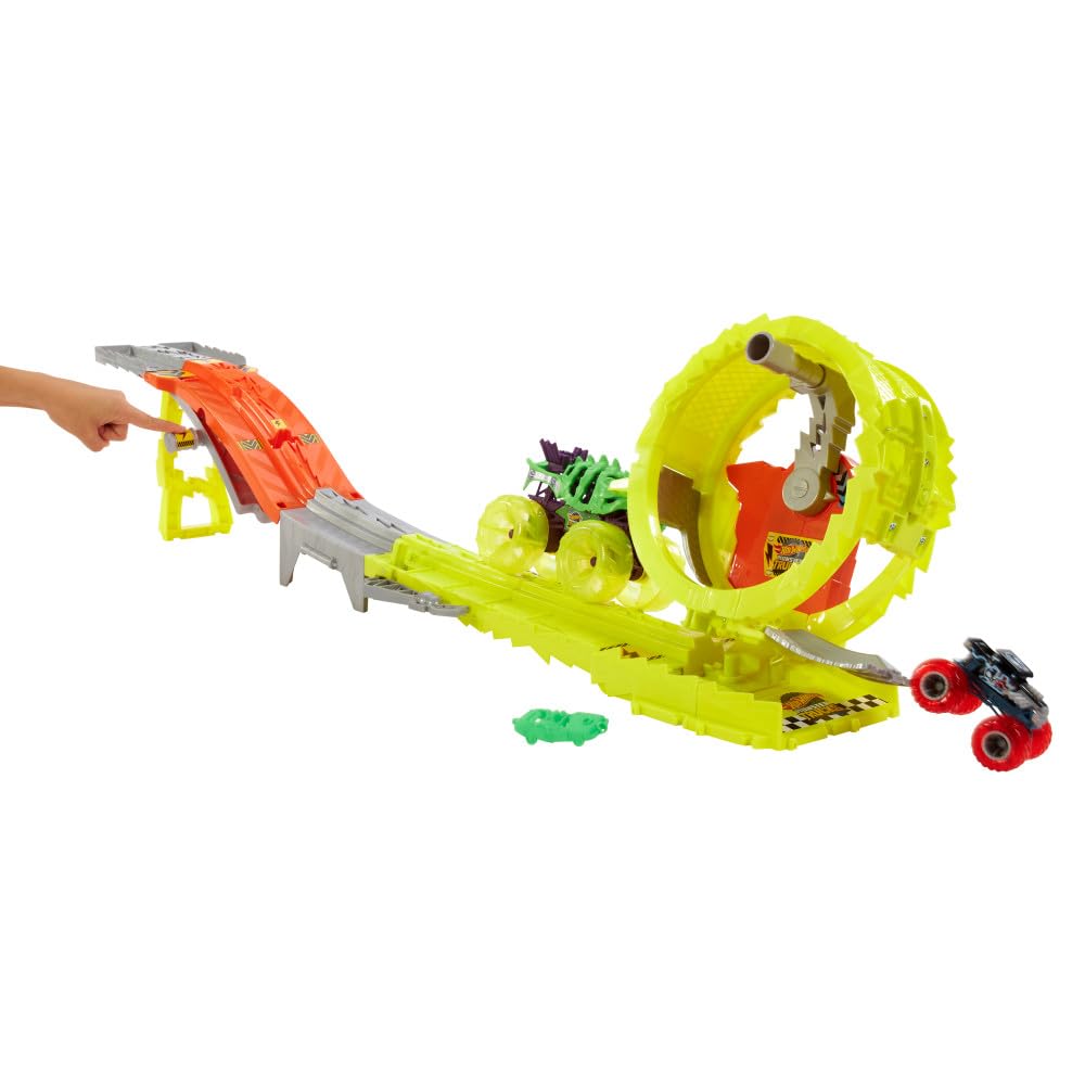 Hot Wheels Monster Trucks Race & Chase Challenge Track inkl. 2 Autos.