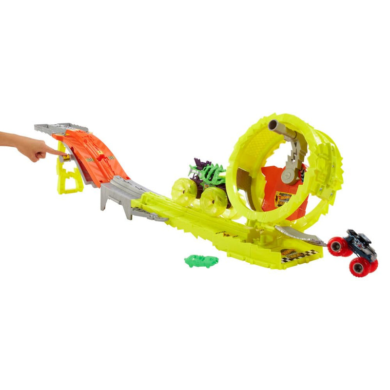 Hot Wheels Monster Trucks Race & Chase Challenge Track inkl. 2 Autos.