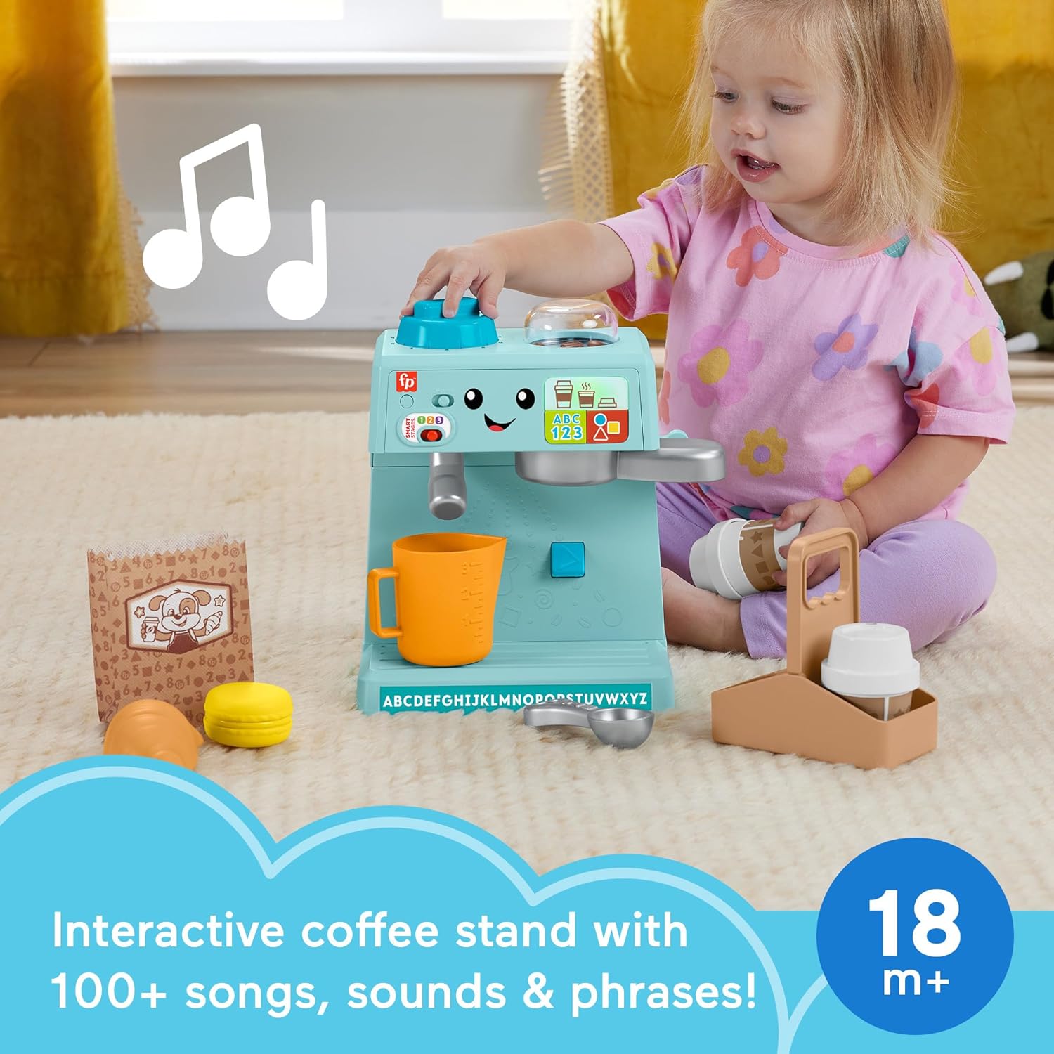 Fisher-Price Toddler Toy Learn & Serve Coffee Café Playset with Smart Stages & 10 Pieces for Ages 18+ Months, Multilanguage Version, HYR98