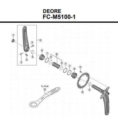 Shimano FC-M5100 Deore chainset, 10/11-speed, 52 mm chainline, 32T, 170 mm