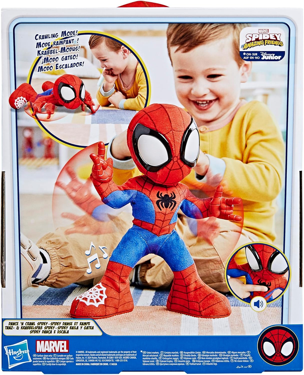 Spidey and his Amazing Friends Marvel Dance 'N Crawl Spidey Interactive Plush Toy with Sounds, Talking Spider-Man Toys for Kids