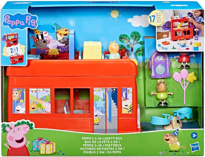 Peppa Pig Peppa’s 2-in-1 Party Bus Playset with Toy Figures and Accessories, Interactive Toddler Toys for Girls and Boys, Red