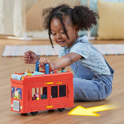 Peppa Pig Peppa’s 2-in-1 Party Bus Playset with Toy Figures and Accessories, Interactive Toddler Toys for Girls and Boys, Red