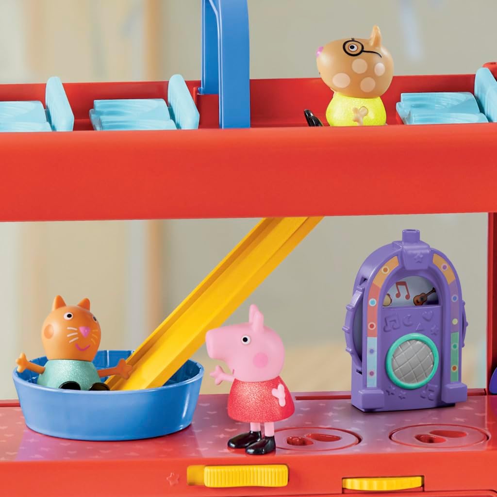 Peppa Pig Peppa’s 2-in-1 Party Bus Playset with Toy Figures and Accessories, Interactive Toddler Toys for Girls and Boys, Red
