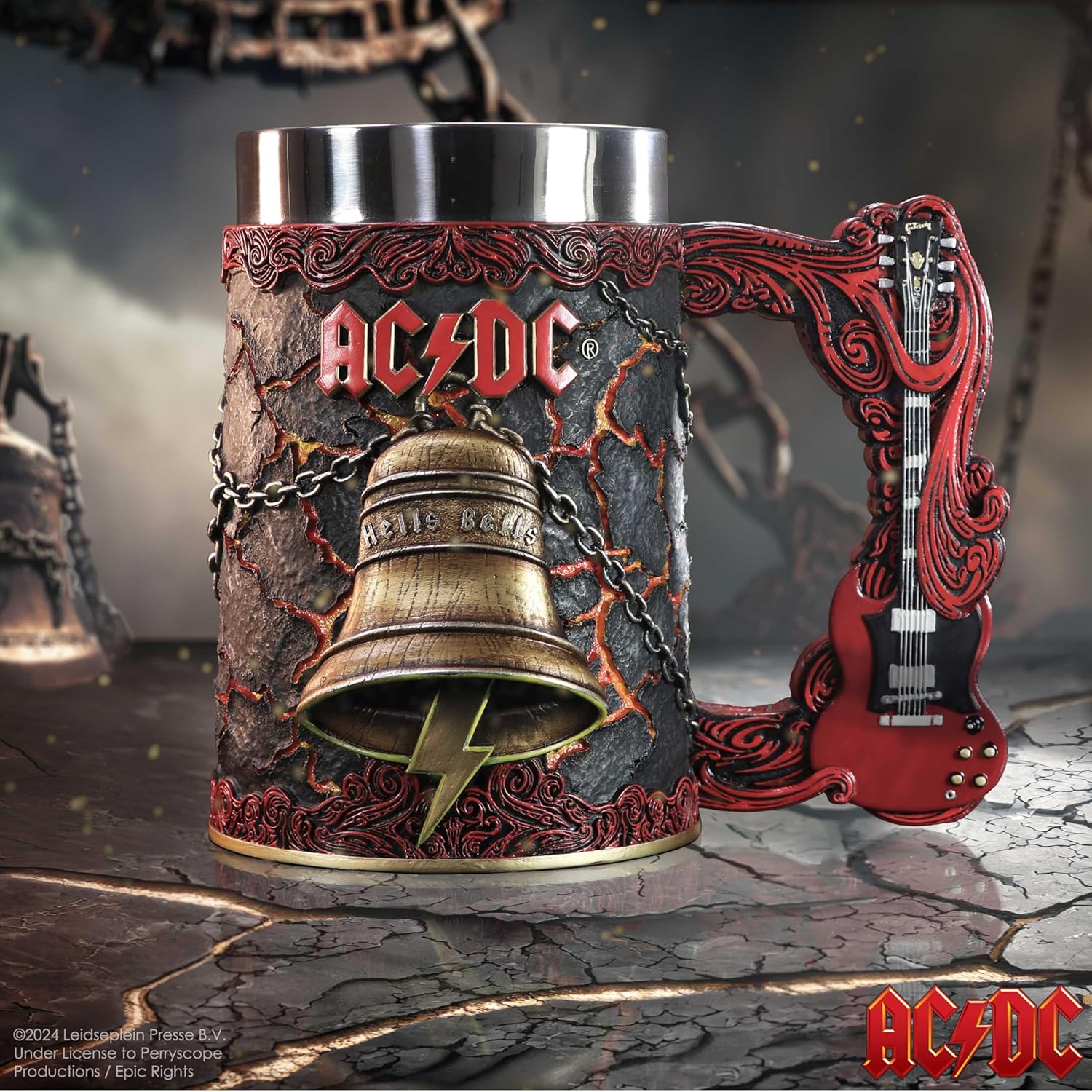 Nemesis Now ACDC Hells Bells Tankard 15.7cm, Resin, Official ACDC Merchandise, ACDC Tankard, Hells Bells Beer Mug, Stainless Steel Insert, Cast in The Finest Resin, Expertly Hand-Painted