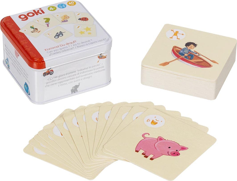 goki 56310 Card Game Kommst Du Drauf?, Creative Guessing Game for Children and Adults, Pantomime, Acoustic and Drawing Terms Guessing, Cardboard, Set of 60, from 4 Years
