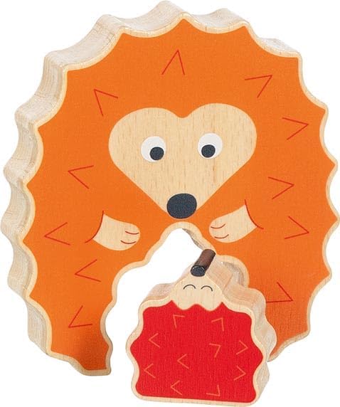 goki 57331 Wooden Hedgehog Puzzle – Educational Toy, Promotes Creativity, Skill, Concentration and Imagination, Set of 2, from 1 Year, Orange and red