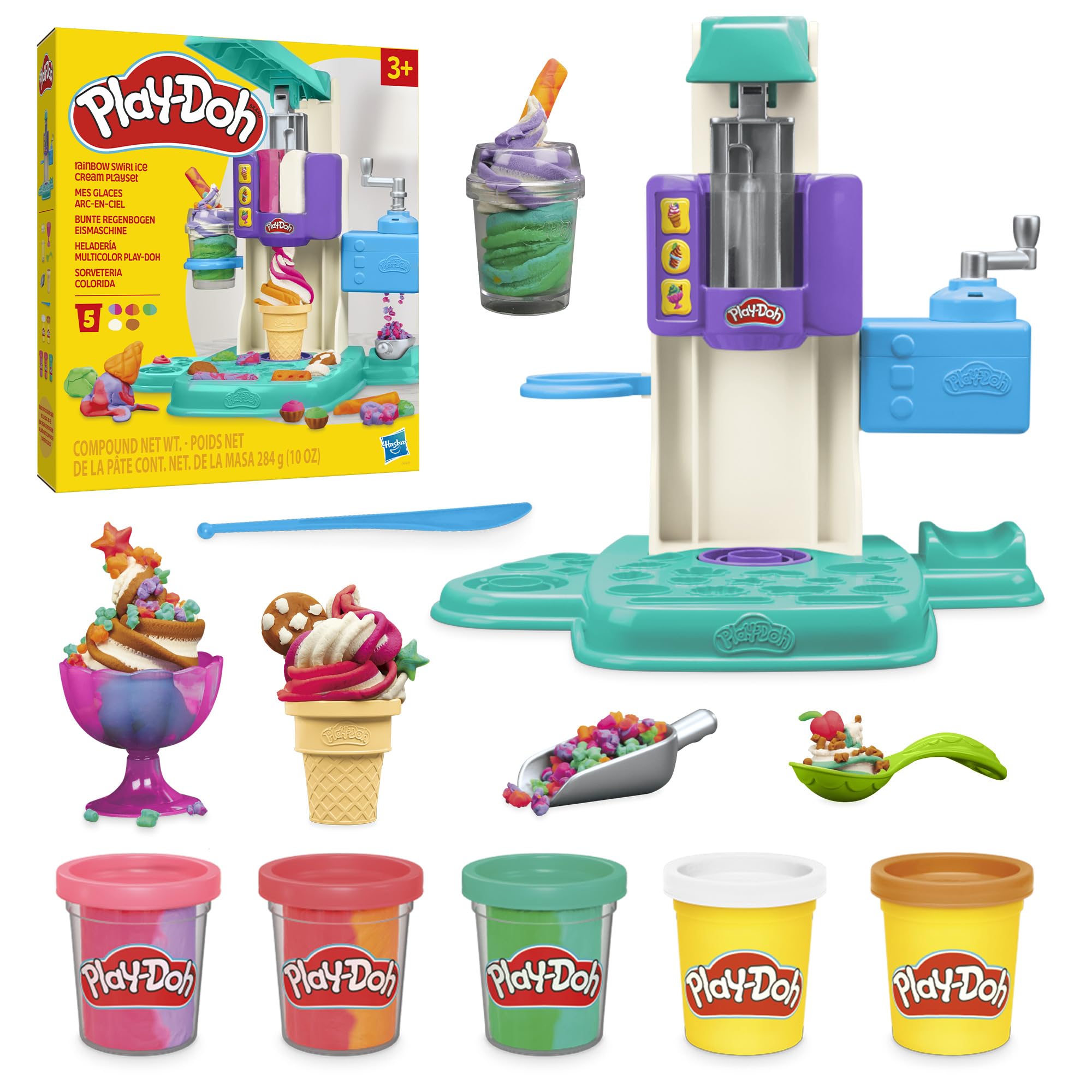 Play-Doh Rainbow Swirl Ice Cream Playset for Toddlers, Non-Toxic Modelling Compound Set, Crafts for Kids, Creative Toys for 3+ Year Olds
