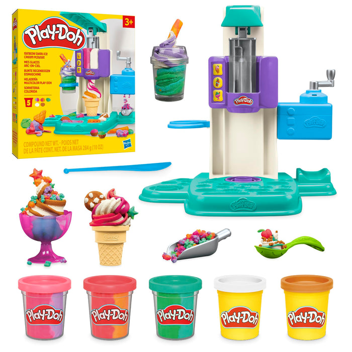 Play-Doh Rainbow Swirl Ice Cream Playset for Toddlers, Non-Toxic Modelling Compound Set, Crafts for Kids, Creative Toys for 3+ Year Olds