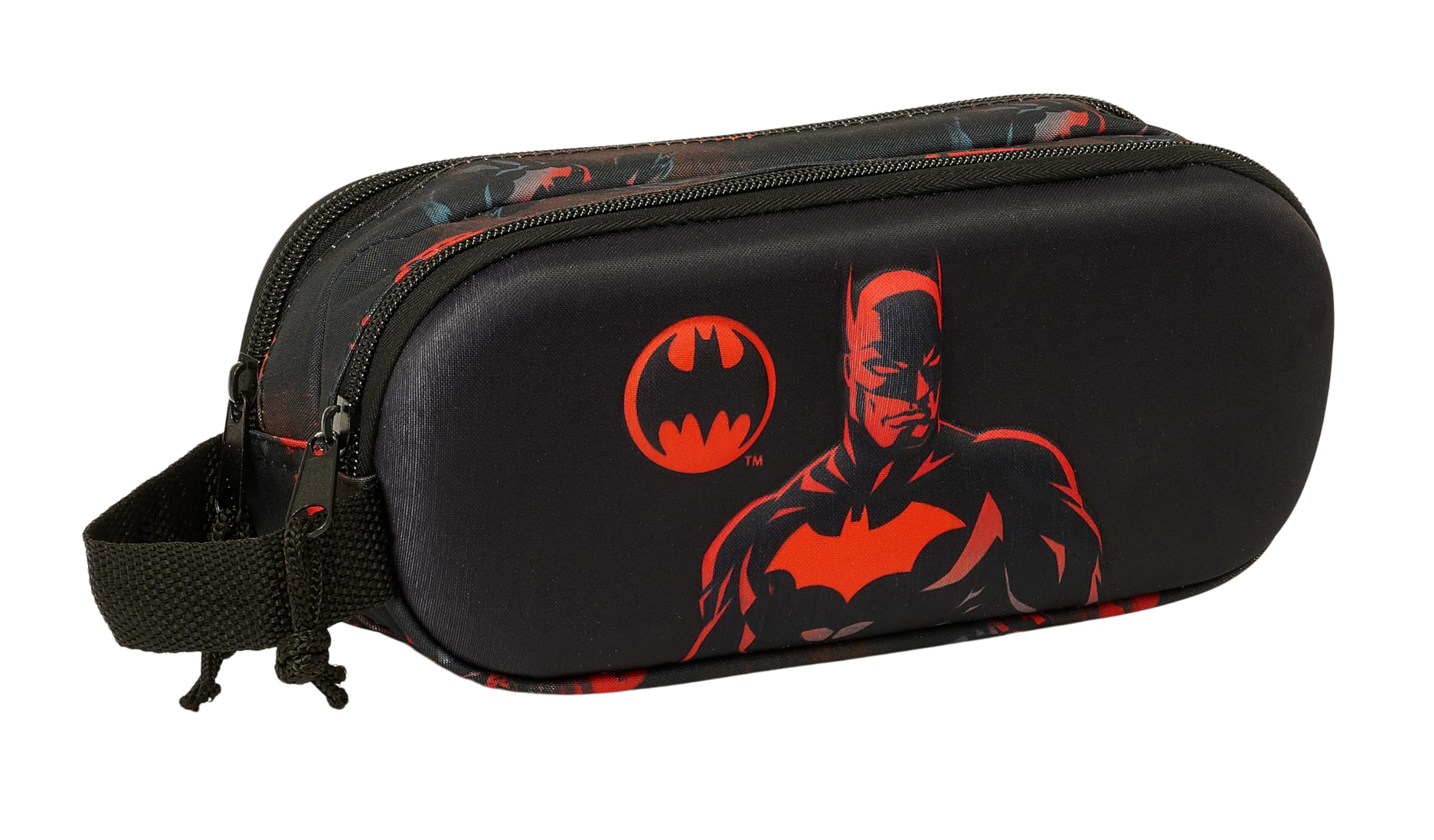 Safta Batman 3D – Double 3D Pencil Case, Children's Pencil Case, Ideal for School-Aged Children, Comfortable and Versatile, Quality and Resistance, 21 x 6 x 8 cm, Black, Black/White, Estándar, Casual