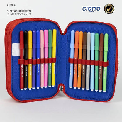 Cerda Sonic Prime School Pencil Case with 1 HB Pencil, 2 Pens, 1 Scissor, 1 Eraser, 1 Sharpener, 1 Ruler, 18 Pencil Colours and 18 Giotto Felt Tips Pens