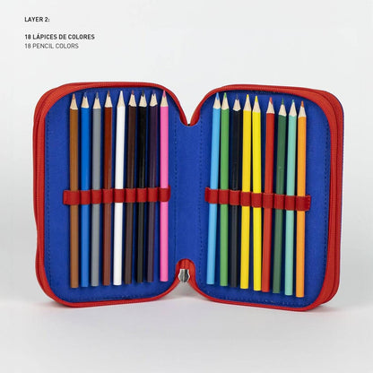 Cerda Sonic Prime School Pencil Case with 1 HB Pencil, 2 Pens, 1 Scissor, 1 Eraser, 1 Sharpener, 1 Ruler, 18 Pencil Colours and 18 Giotto Felt Tips Pens