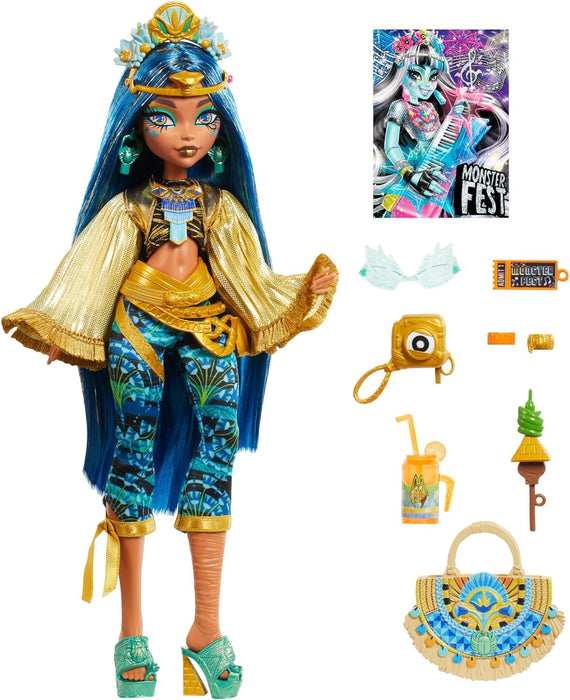Monster High Monster Fest Doll, Cleo De Nile with Glam Outfit & Festival Themed Accessories like Snacks, Band Poster, Statement Bag & More