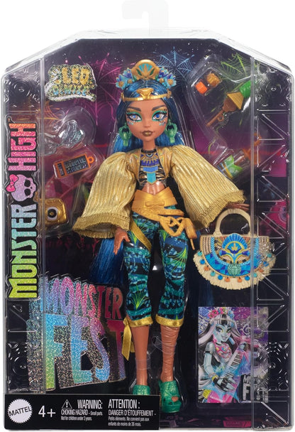 Monster High Monster Fest Doll, Cleo De Nile with Glam Outfit & Festival Themed Accessories like Snacks, Band Poster, Statement Bag & More