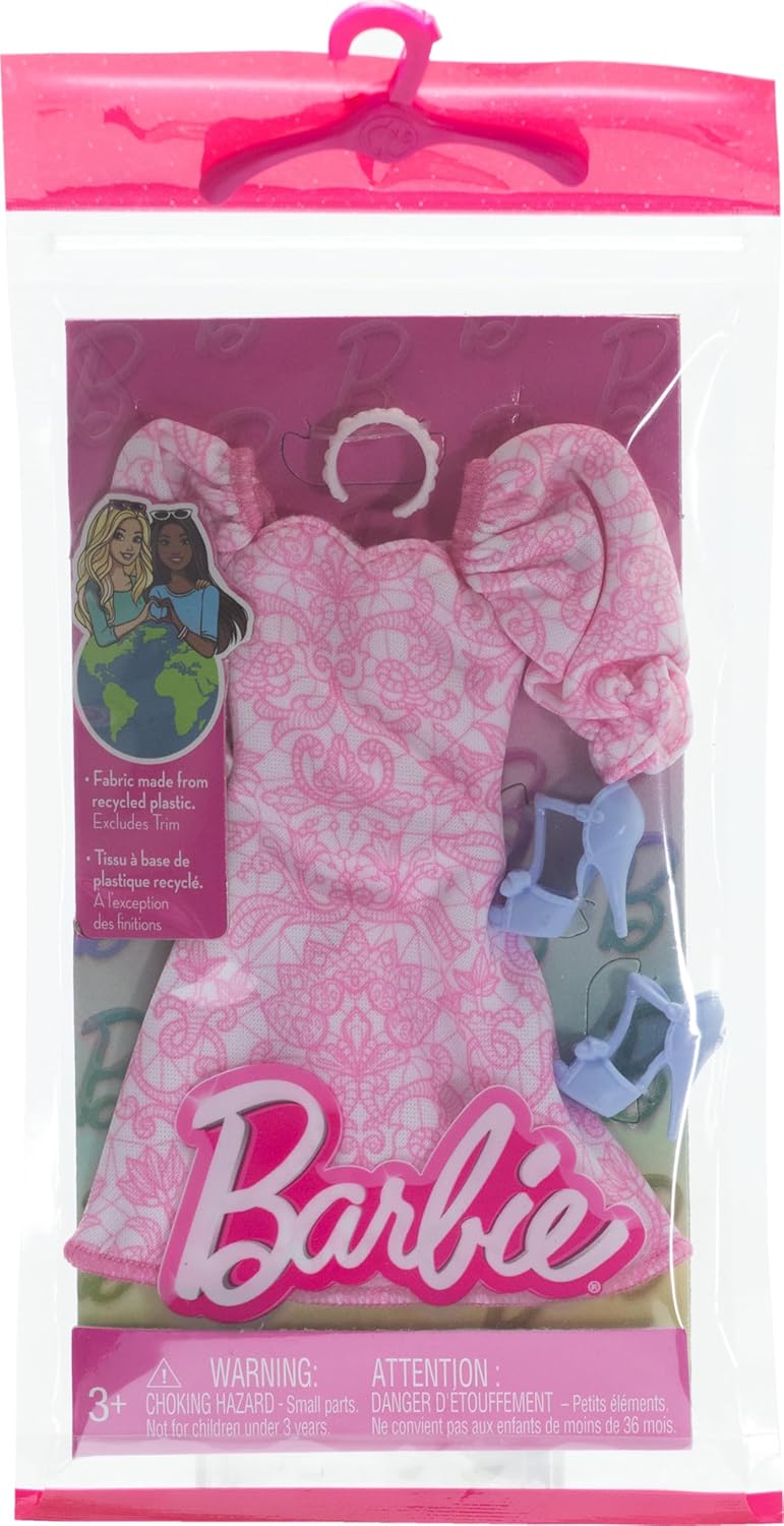 Barbie Doll Clothing: Pink Puff Sleeve Dress & Accessories