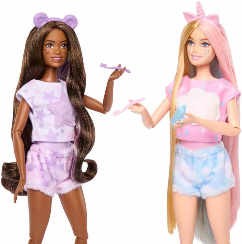 Barbie Cutie Reveal Slumber Party gift set, 2 Dolls with surprises and accesories, gift for ages +3 year old, HRY15