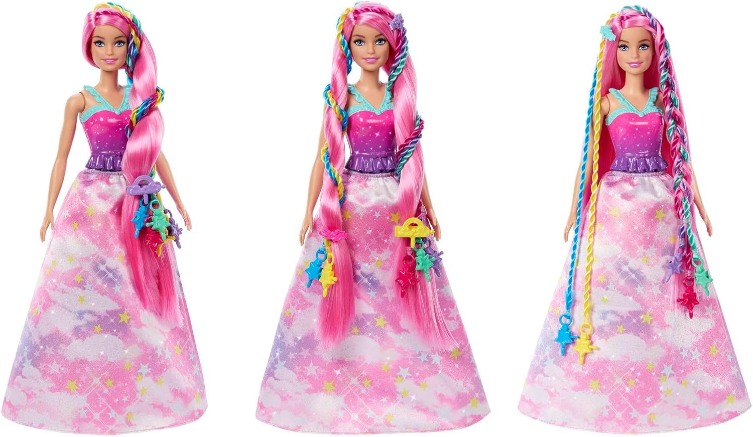 Barbie Doll, Fantasy Hair with Braid and Twist Styling, Rainbow Extensions, Twisting Tool with Accessories, JCW55